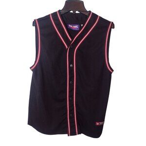 Vintage 80s Spalding Athletic Apparel Button Up Shirt Size M Mesh Sporty Black